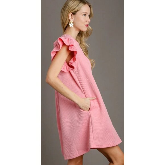 NWT Umgee Criss Cross Jacquard Knit Dress Light Pink~Pockets~MEDIUM - Picture 2 of 5